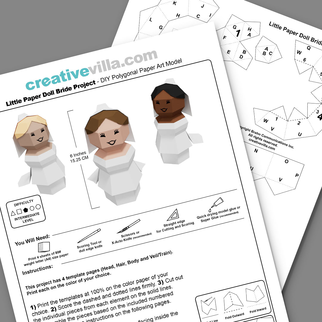 Little Paper Doll Bride- DIY Low Poly Paper Model Template, Paper Craft