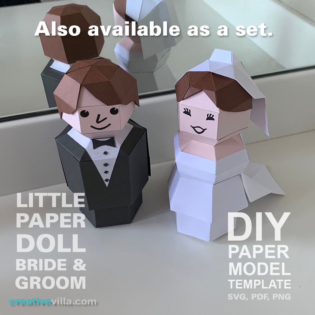 Little Paper Doll Bride- DIY Low Poly Paper Model Template, Paper Craft