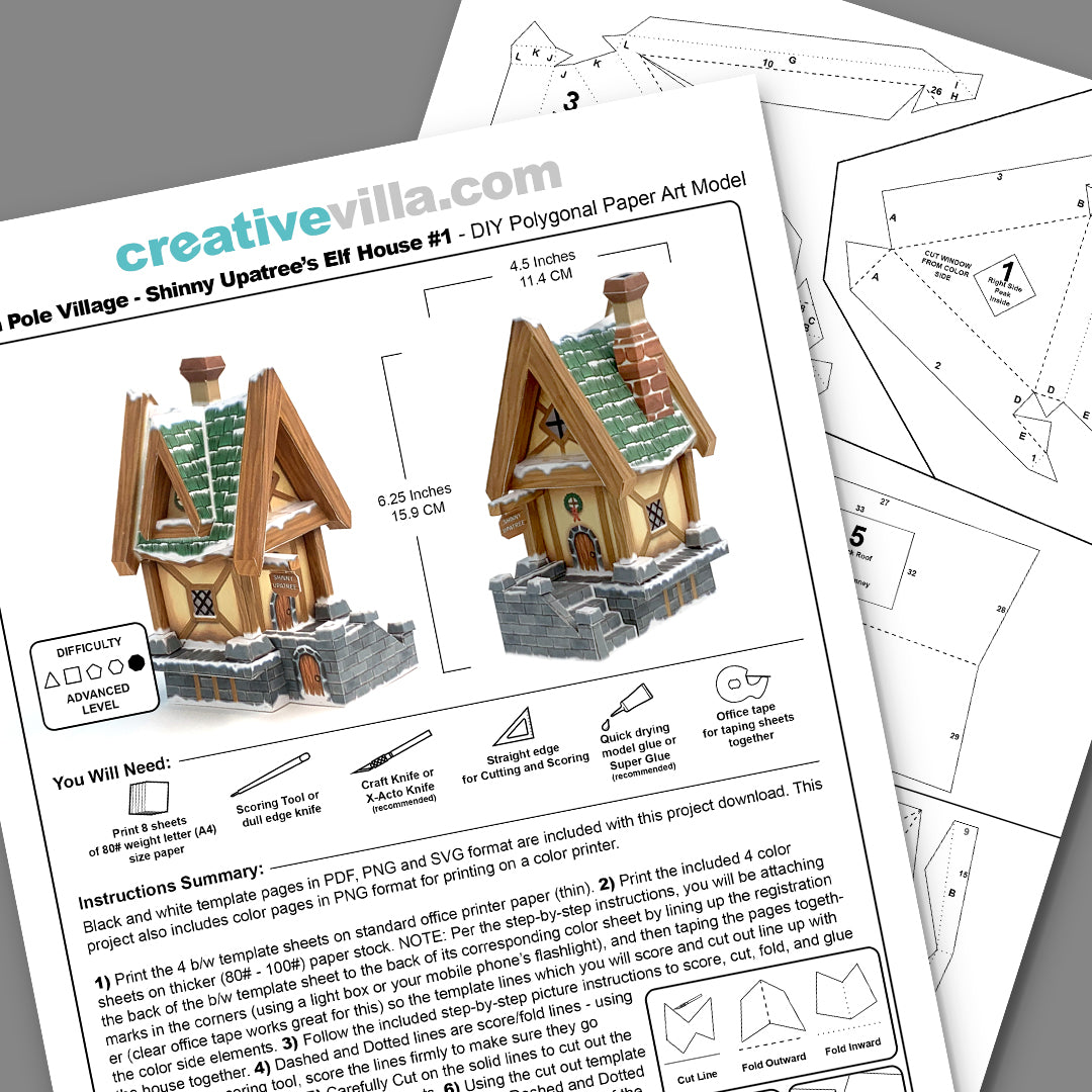 North Pole Village - Shinny Upatree's Elf House #1 - DIY Polygonal Paper Art Model Template, Paper Craft