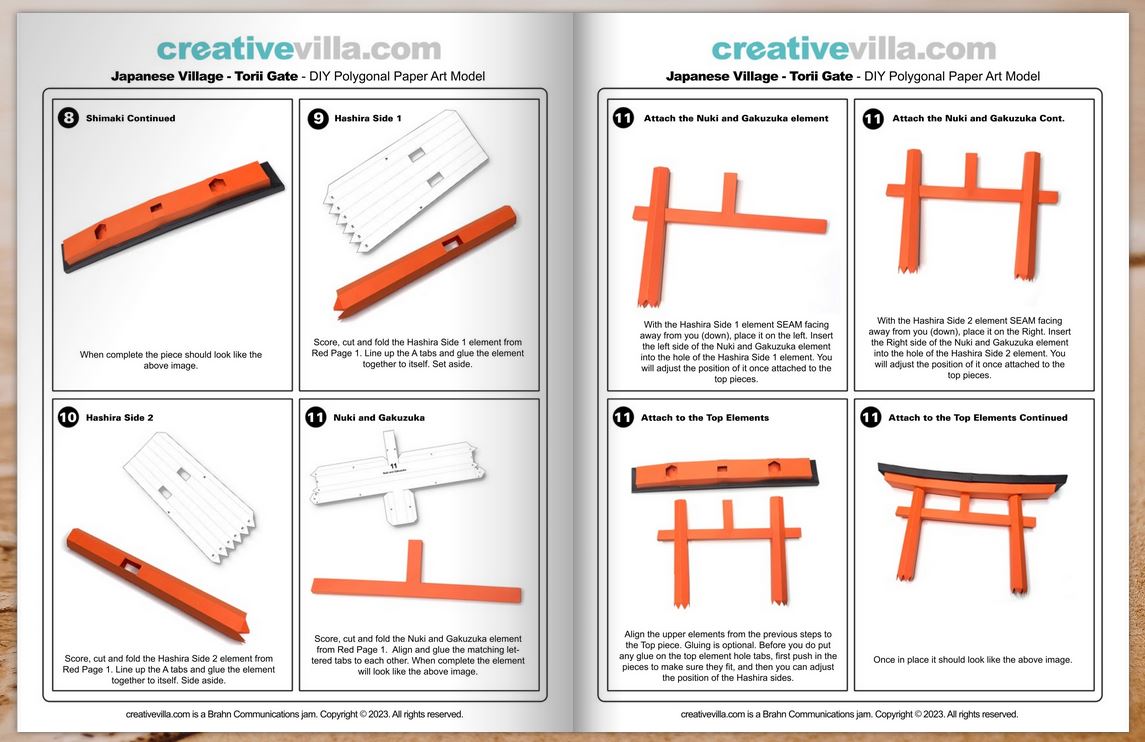 Japanese Village - Torii Gate - DIY Polygonal Paper Art Model Template, Paper Craft