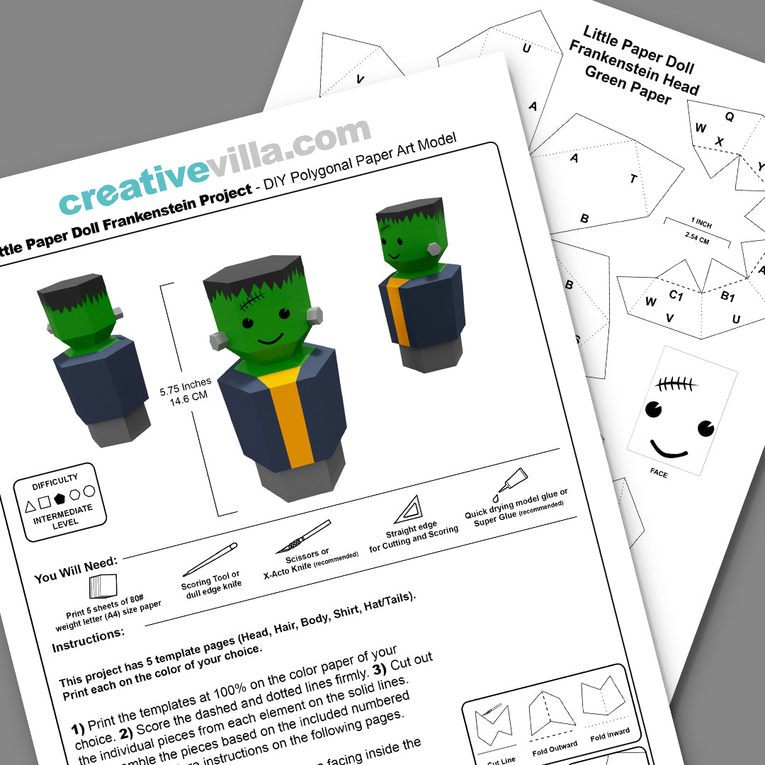 Little Paper Doll Frankenstein - DIY Low Poly Paper Model Template, Paper Craft