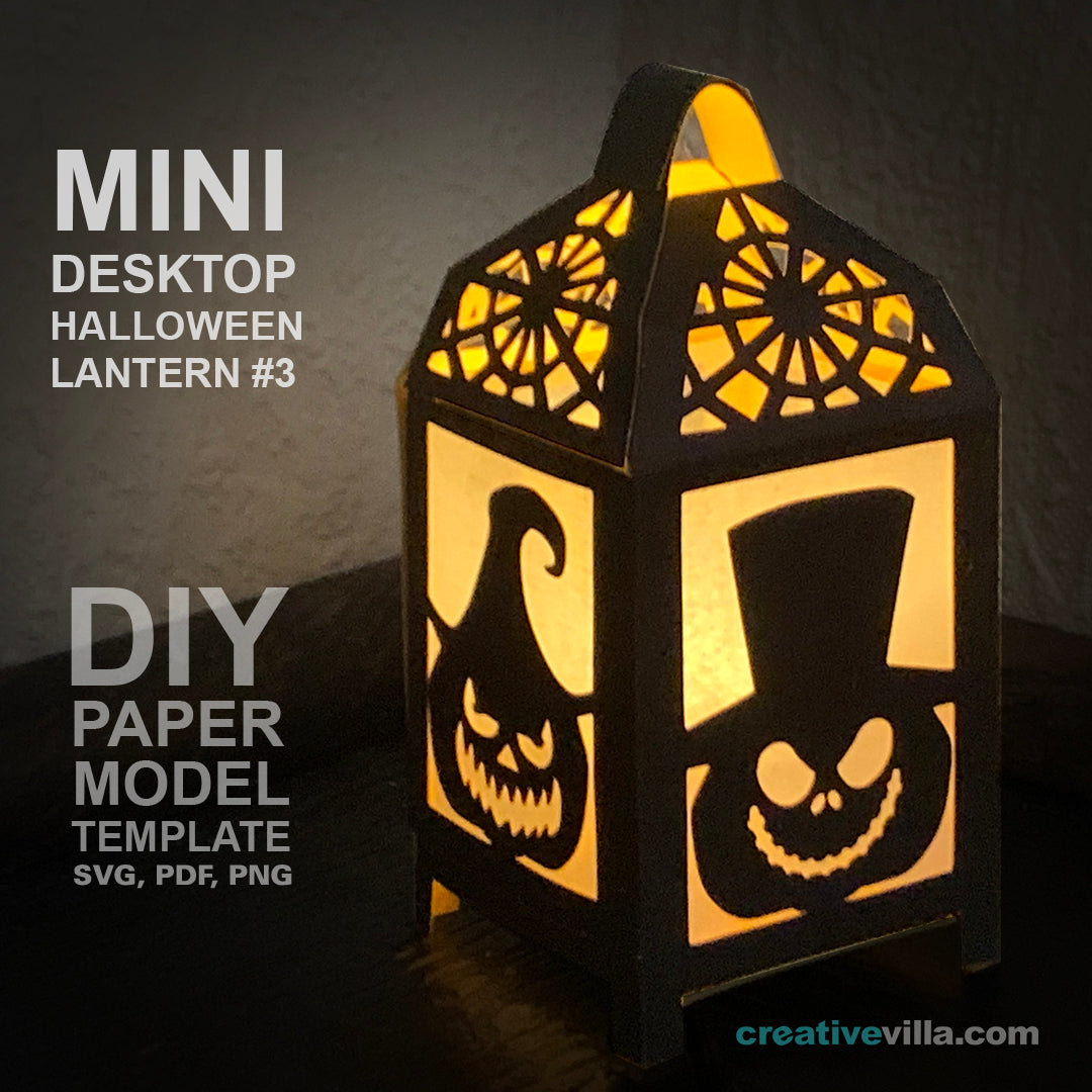 Halloween Mini Desktop Lantern #3 DIY Low Poly Paper Model Template, Paper Craft