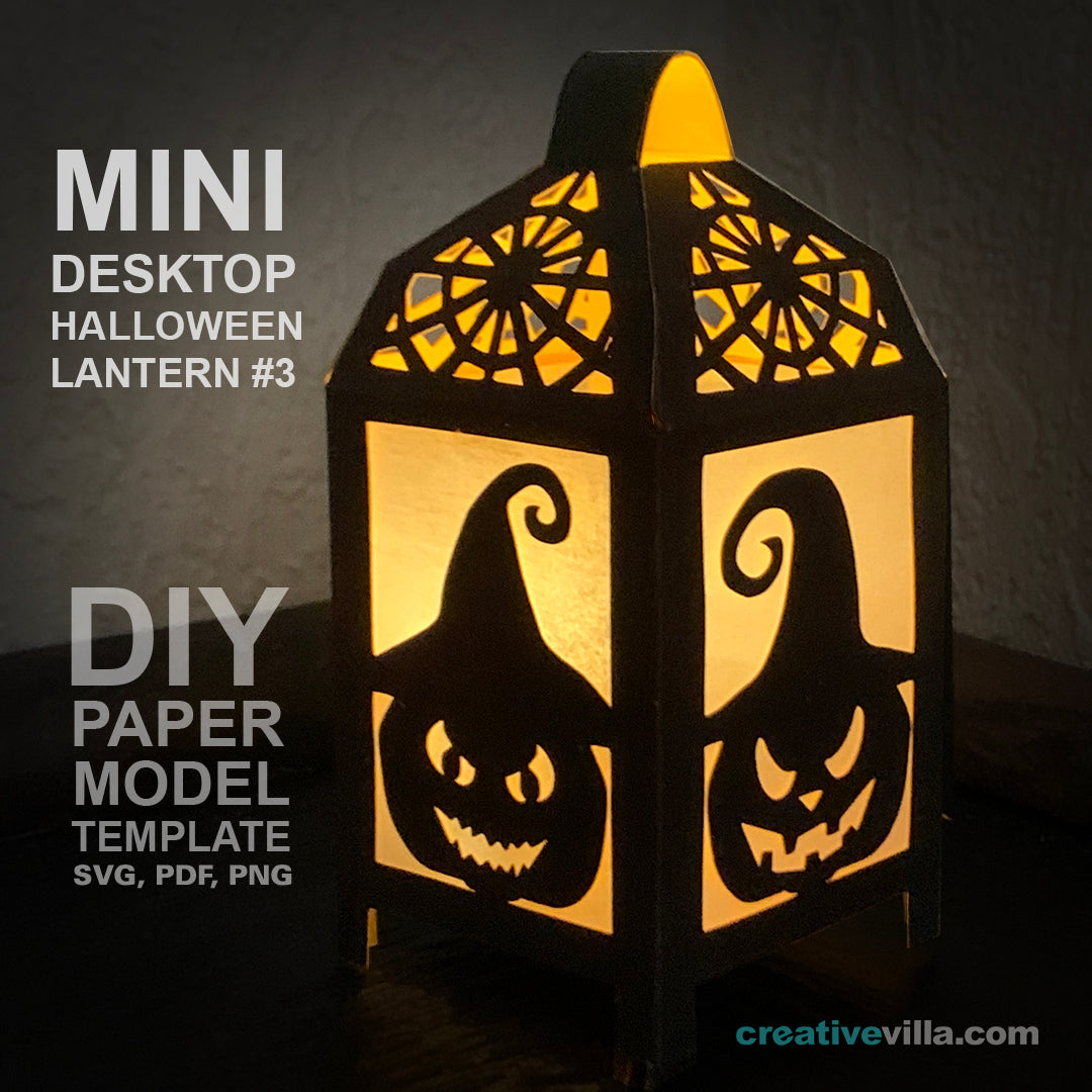 Halloween Mini Desktop Lantern #3 DIY Low Poly Paper Model Template, Paper Craft