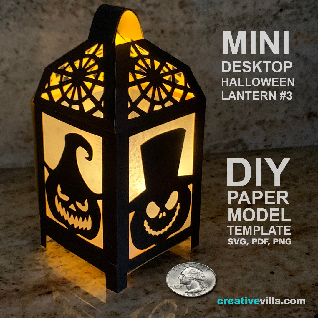 Halloween Mini Desktop Lantern 3 DIY Low Poly Paper Model Template, P