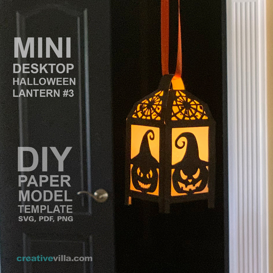 Halloween Mini Desktop Lantern #3 DIY Low Poly Paper Model Template, Paper Craft