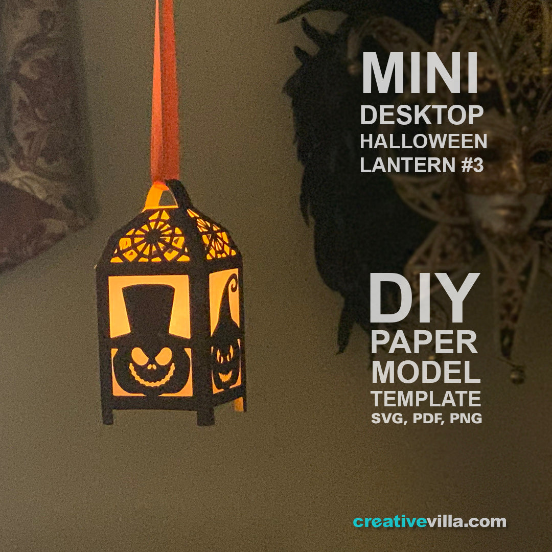 Halloween Mini Desktop Lantern #3 DIY Low Poly Paper Model Template, Paper Craft