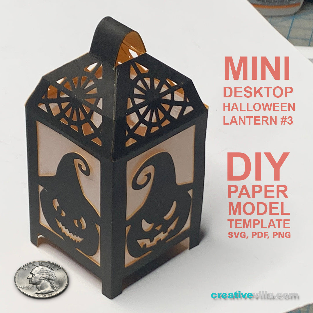 Halloween Mini Desktop Lantern #3 DIY Low Poly Paper Model Template, Paper Craft