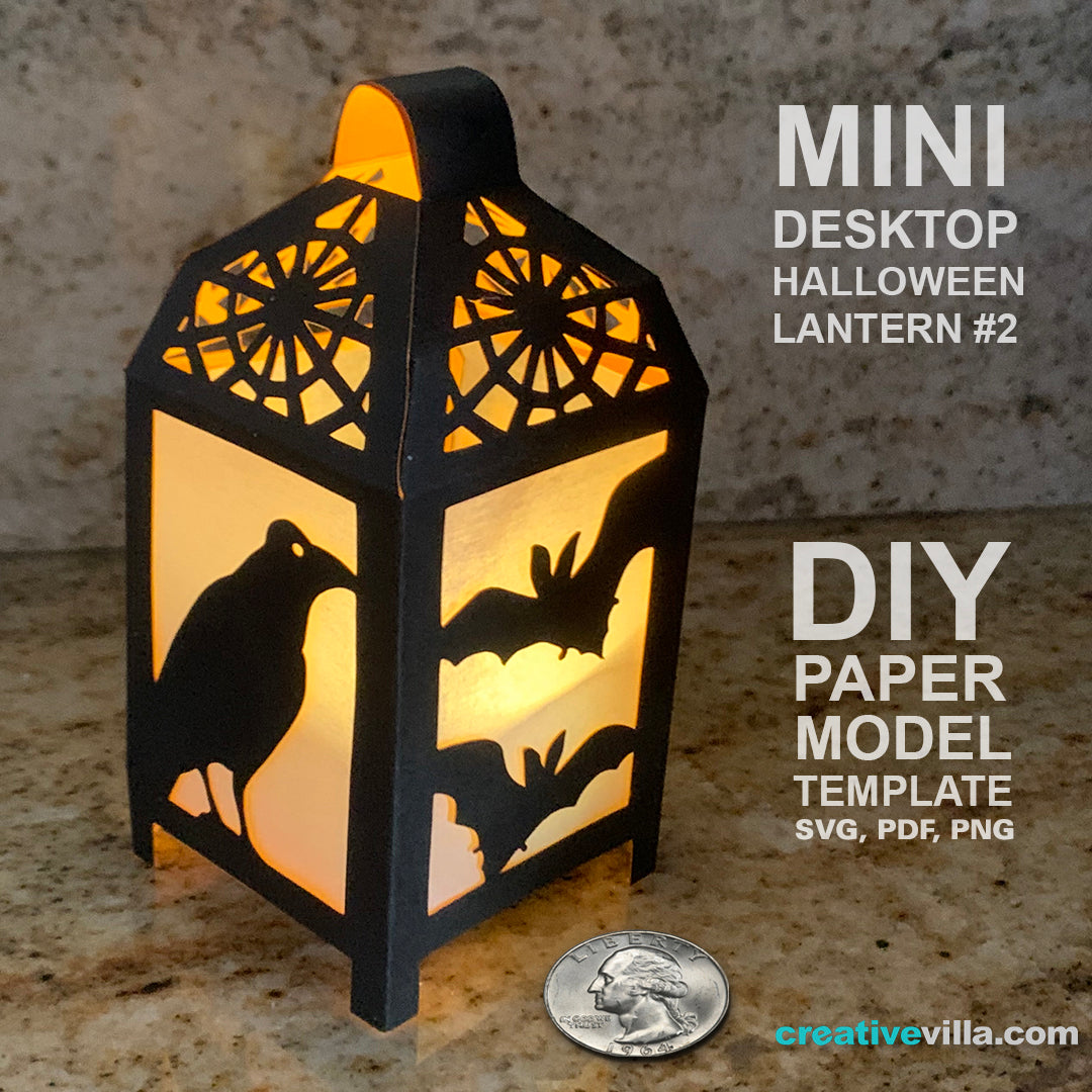 Halloween Mini Desktop Lantern #2 DIY Low Poly Paper Model Template, Paper Craft