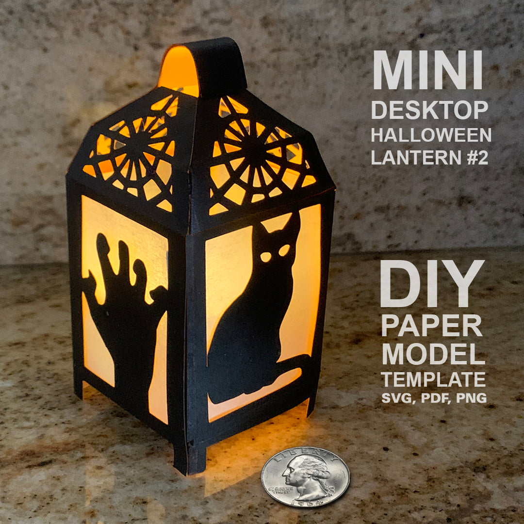 Halloween Mini Desktop Lantern 2 DIY Low Poly Paper Model Template, P