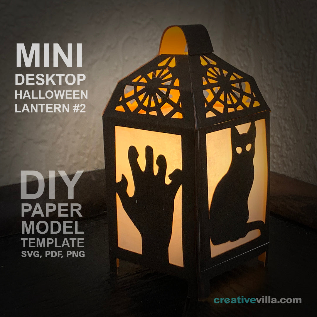 Halloween Mini Desktop Lantern #2 DIY Low Poly Paper Model Template, Paper Craft