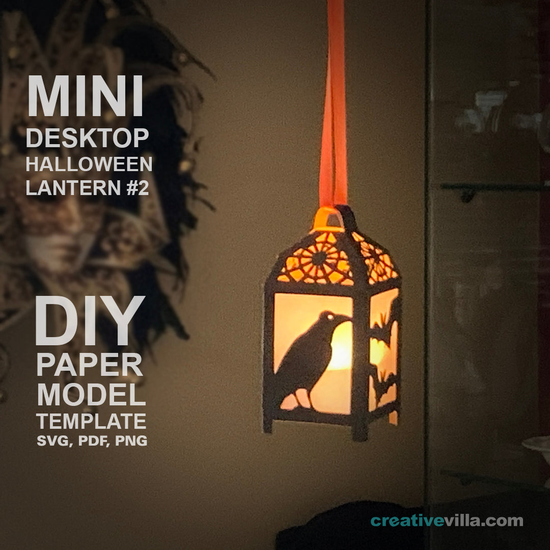 Halloween Mini Desktop Lantern #2 DIY Low Poly Paper Model Template, Paper Craft