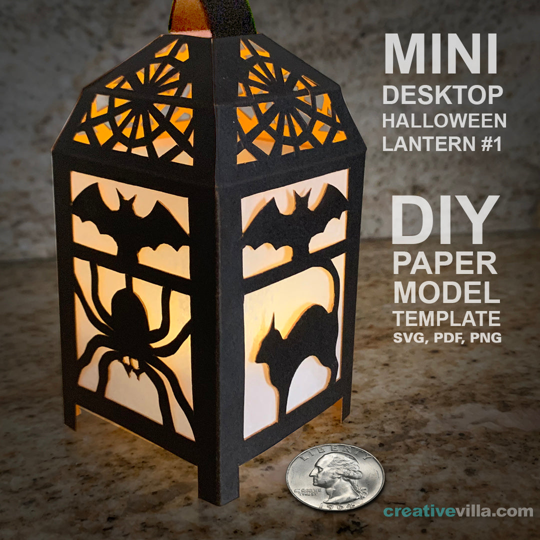 Halloween Mini Desktop Lantern #1 DIY Low Poly Paper Model Template, Paper Craft