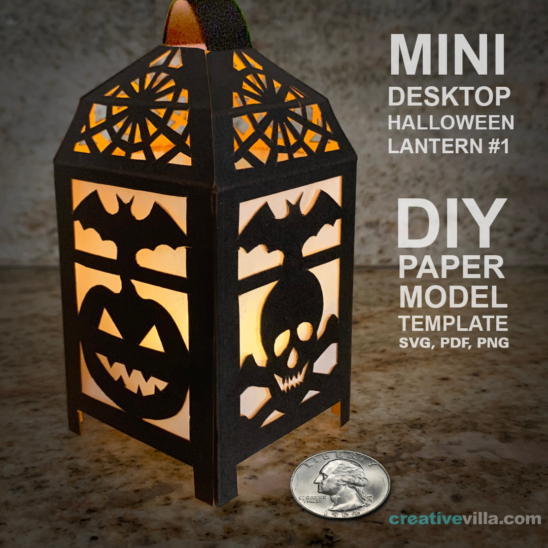 Halloween Mini Desktop Lantern #1 DIY Low Poly Paper Model Template, Paper Craft