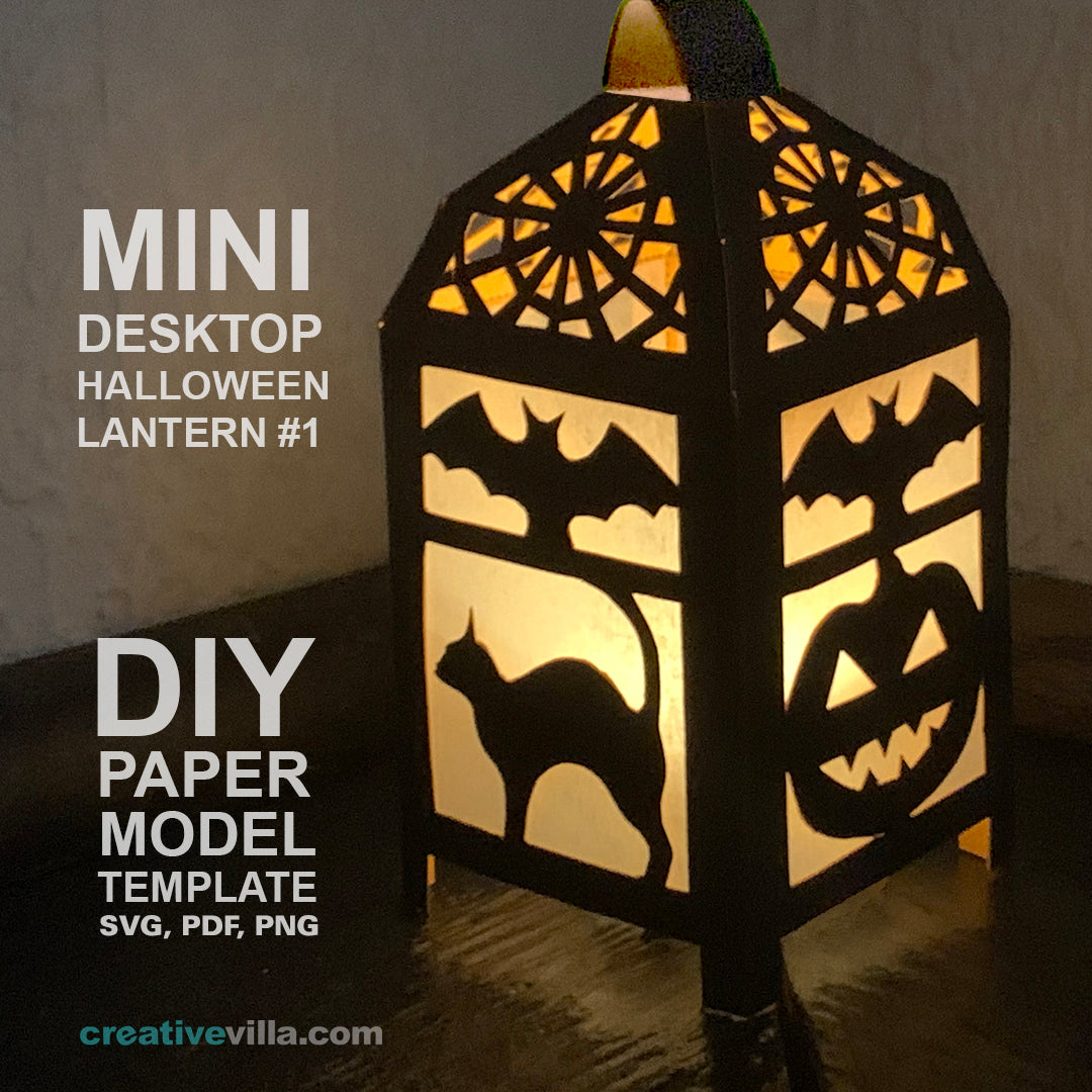 Halloween Mini Desktop Lantern #1 DIY Low Poly Paper Model Template, Paper Craft