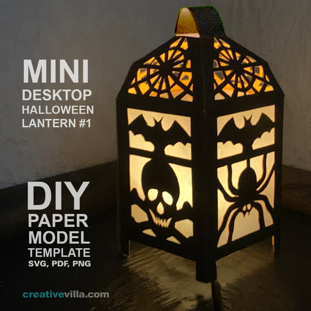 Halloween Mini Desktop Lantern #1 DIY Low Poly Paper Model Template, Paper Craft