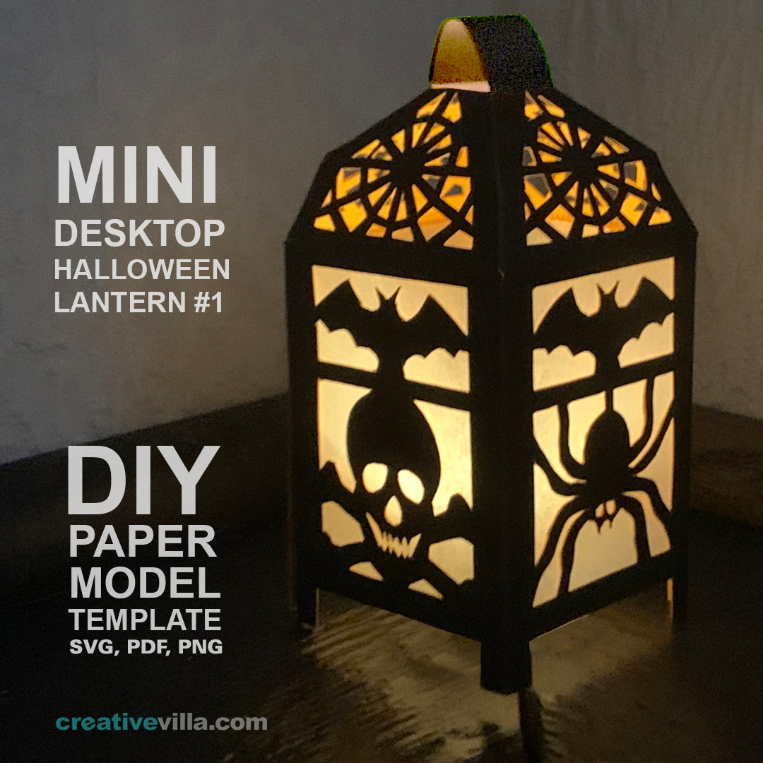 Halloween Mini Desktop Lantern #1 DIY Low Poly Paper Model Template, Paper Craft