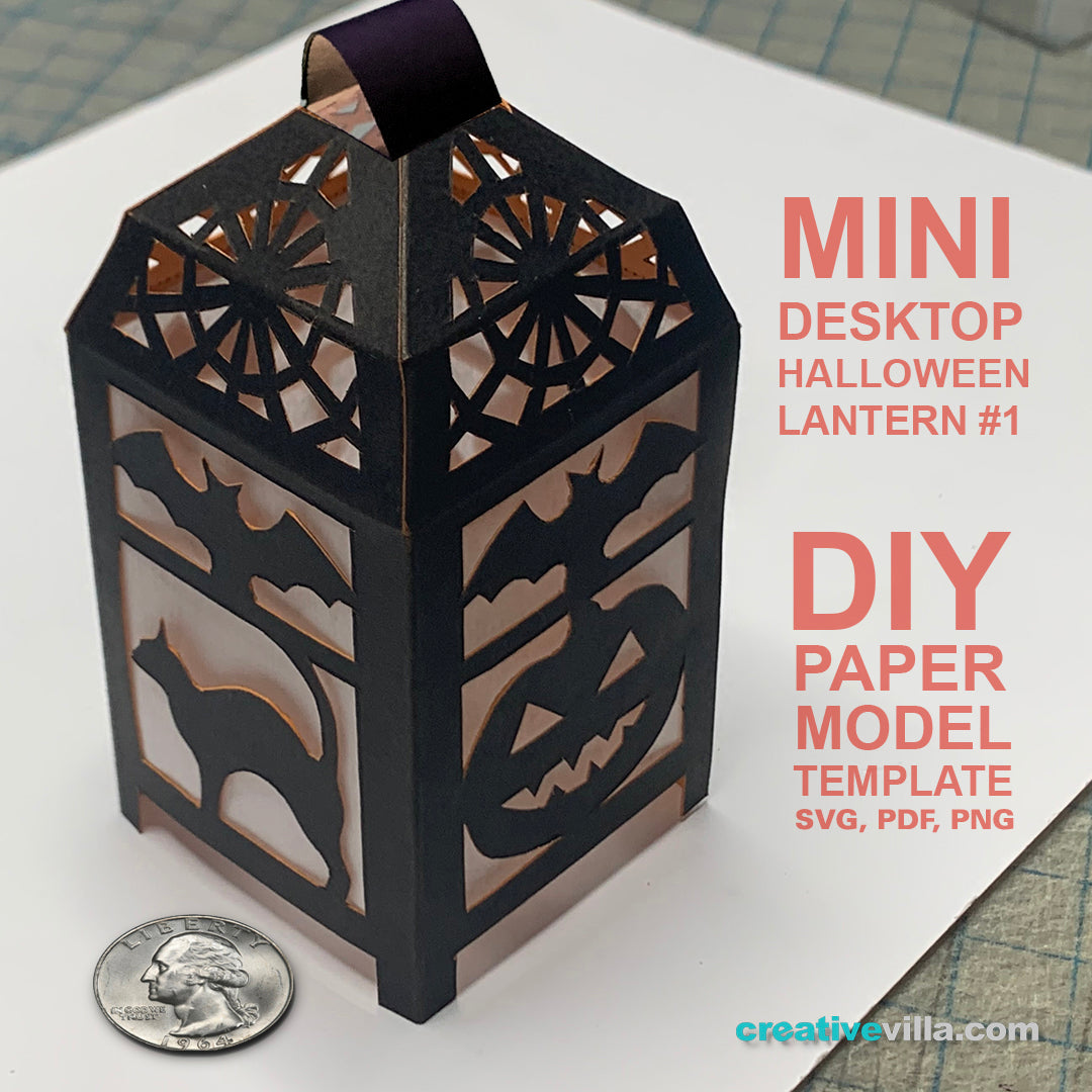 Halloween Mini Desktop Lantern #1 DIY Low Poly Paper Model Template, Paper Craft