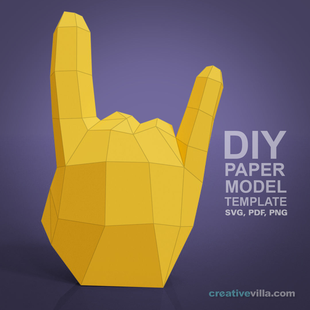 Emoji inspired Hand - Rock On! - DIY Low Poly Paper Model Template, Paper Craft