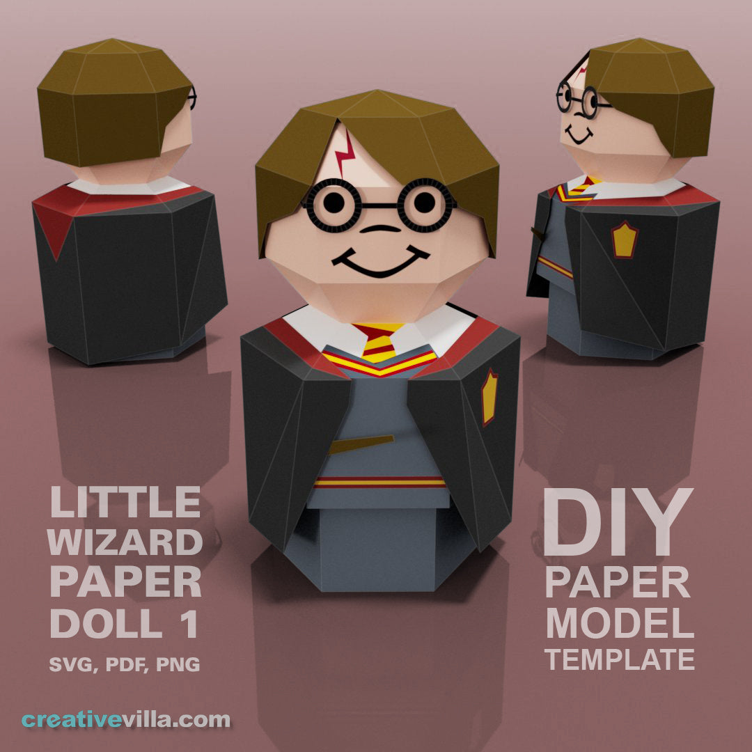 Little Wizard Paper Doll #1- DIY Low Poly Paper Model Template, Paper Craft