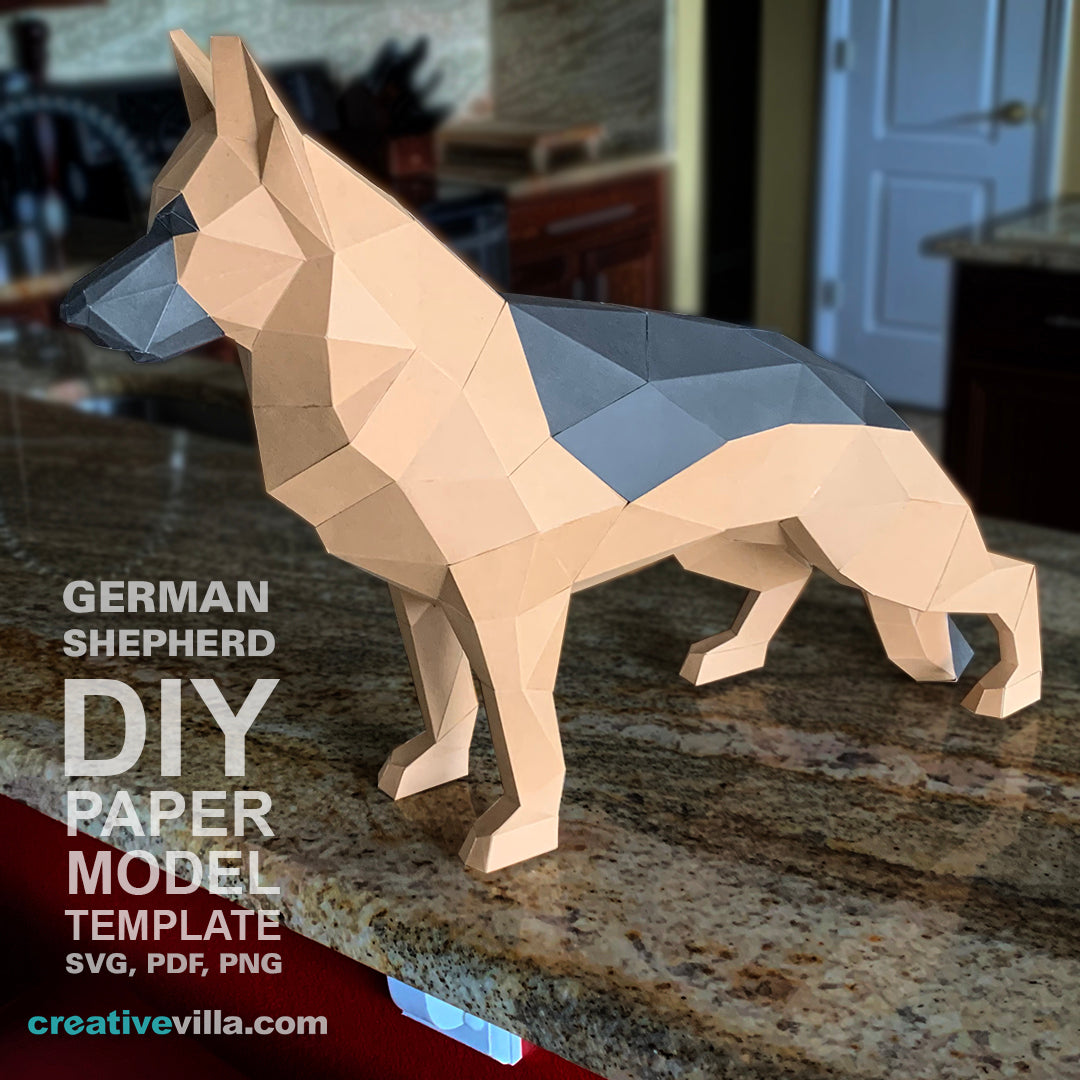 German Shepherd Dog - DIY Low Poly Paper Model Template, Paper Craft