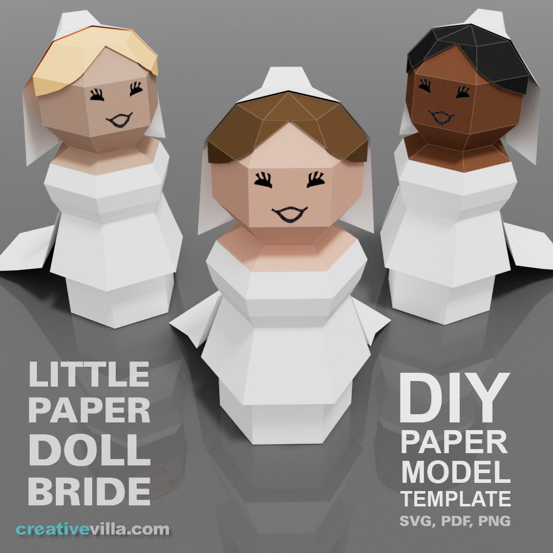 Little Paper Doll Bride- DIY Low Poly Paper Model Template, Paper Craft