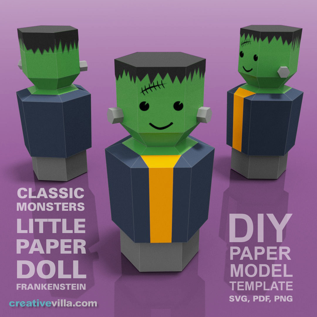 Little Paper Doll Frankenstein - DIY Low Poly Paper Model Template, Paper Craft