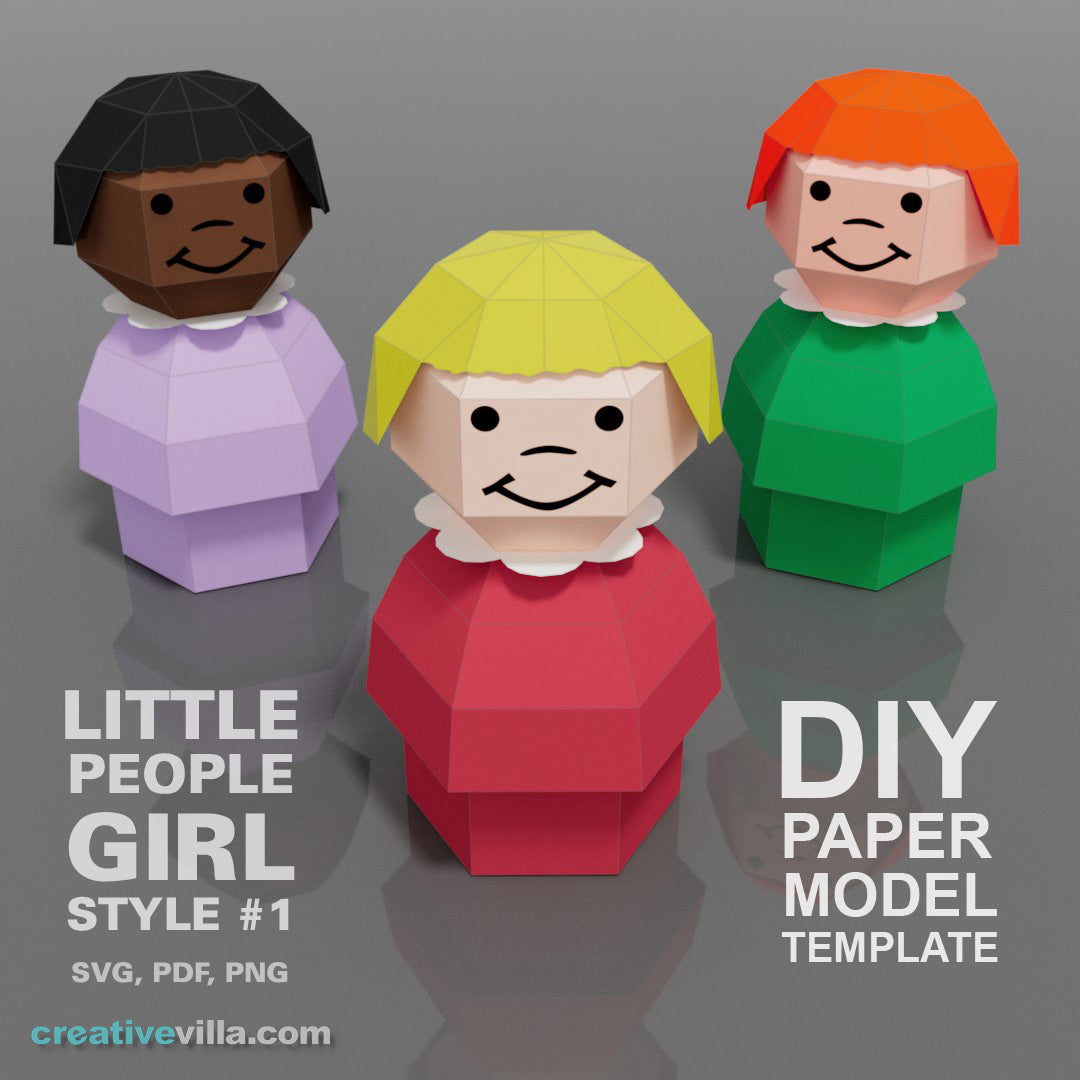 Little People Girl Style #1- DIY Low Poly Paper Model Template, Paper Craft