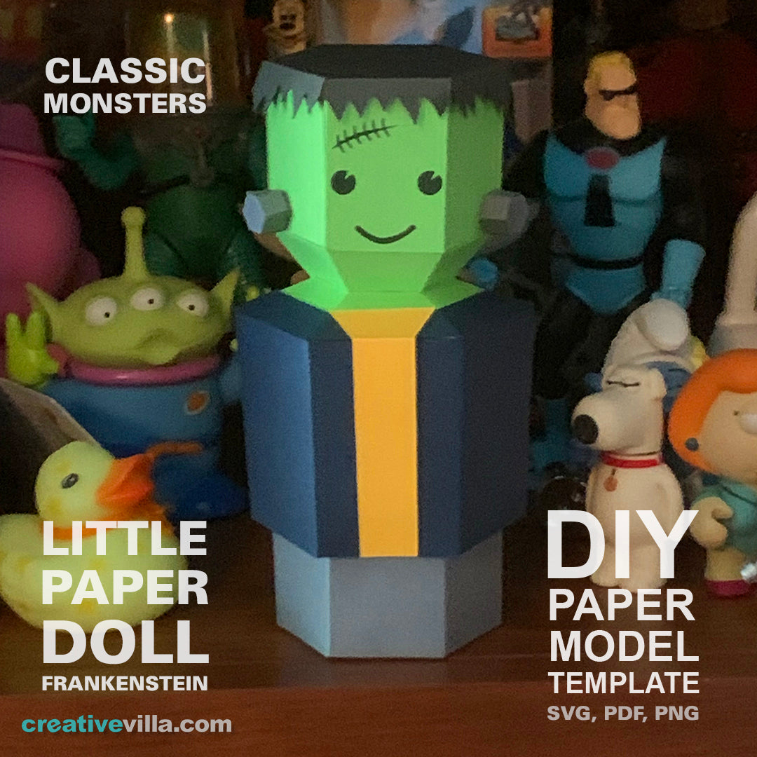 Little Paper Doll Frankenstein - DIY Low Poly Paper Model Template, Paper Craft