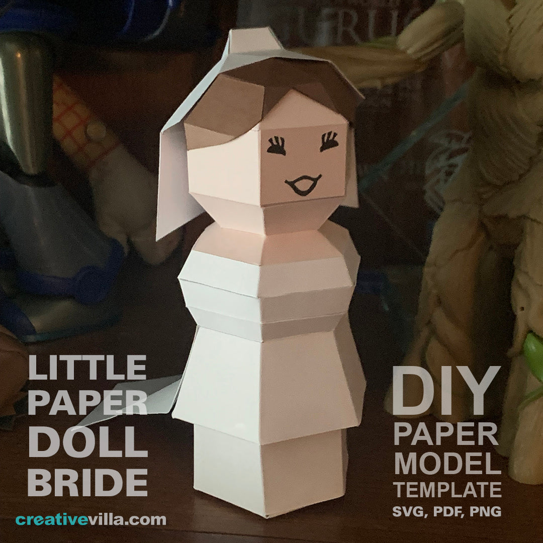 Little Paper Doll Bride- DIY Low Poly Paper Model Template, Paper Craft