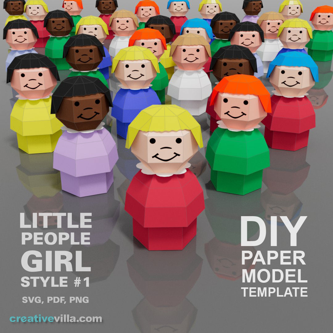 Little People Girl Style #1- DIY Low Poly Paper Model Template, Paper Craft