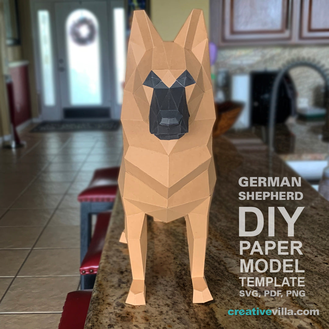 German Shepherd Dog - DIY Low Poly Paper Model Template, Paper Craft