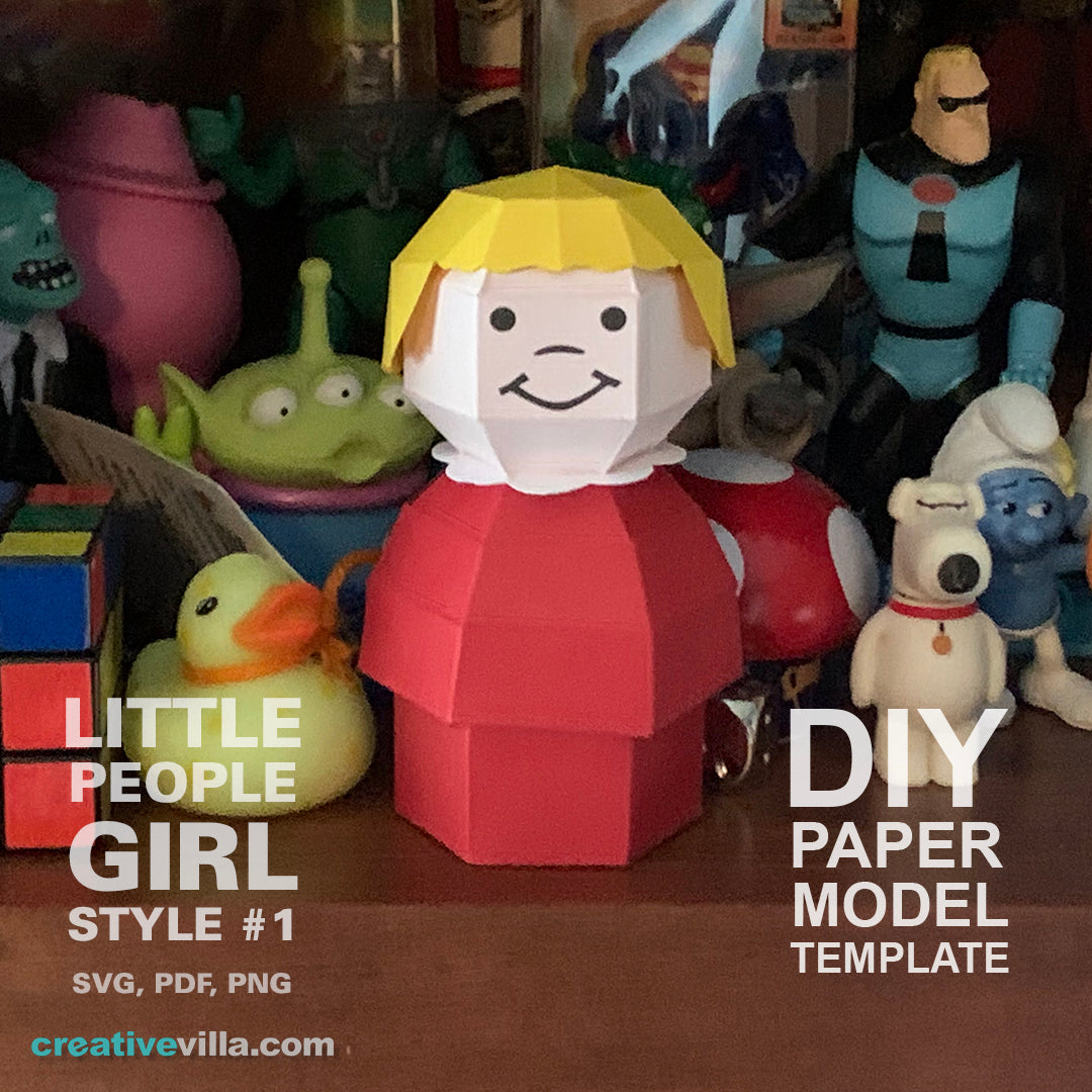 Little People Girl Style #1- DIY Low Poly Paper Model Template, Paper Craft