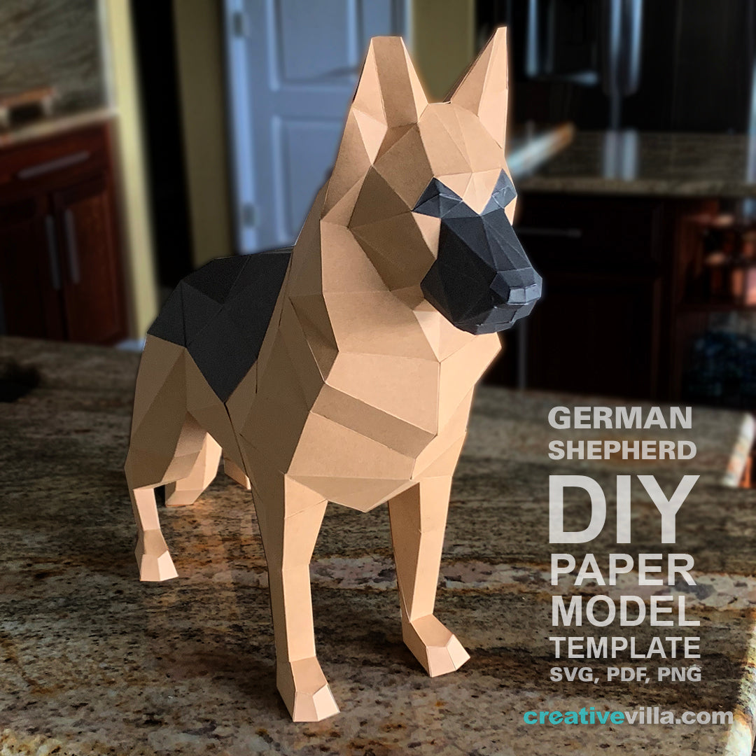 German Shepherd Dog - DIY Low Poly Paper Model Template, Paper Craft