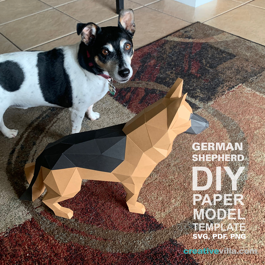 German Shepherd Dog - DIY Low Poly Paper Model Template, Paper Craft