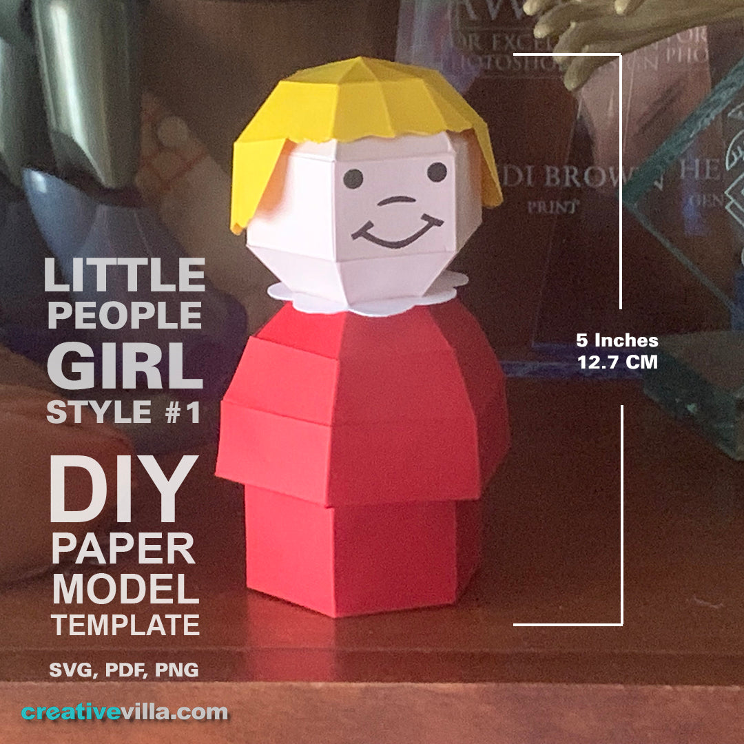 Little People Girl Style #1- DIY Low Poly Paper Model Template, Paper Craft