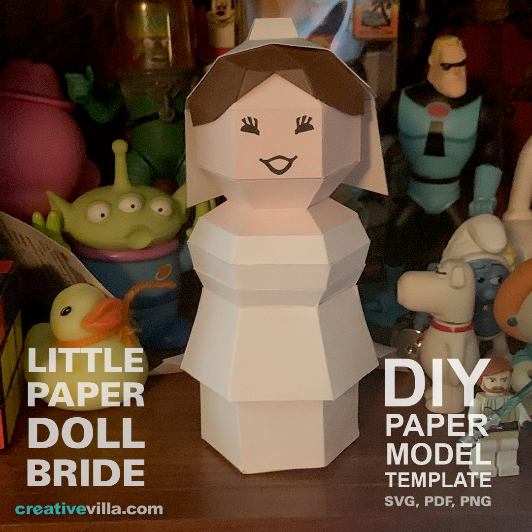 Little Paper Doll Bride- DIY Low Poly Paper Model Template, Paper Craft