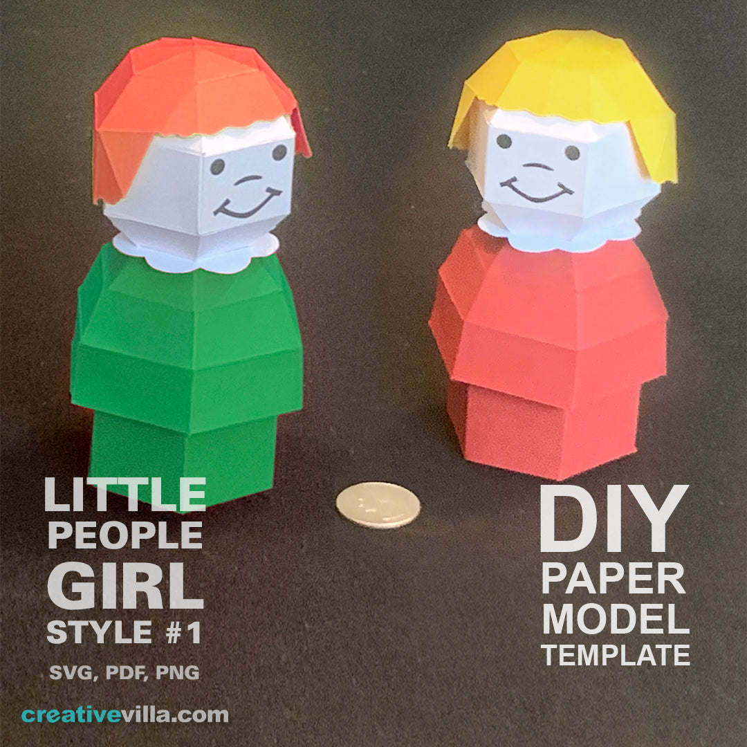 Little People Girl Style #1- DIY Low Poly Paper Model Template, Paper Craft