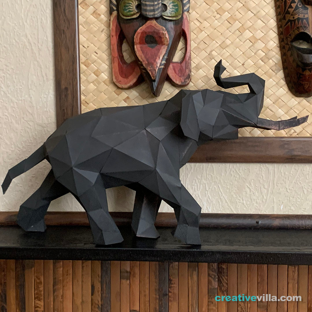 Charging Elephant - DIY Low Poly Paper Model Template, Paper Craft