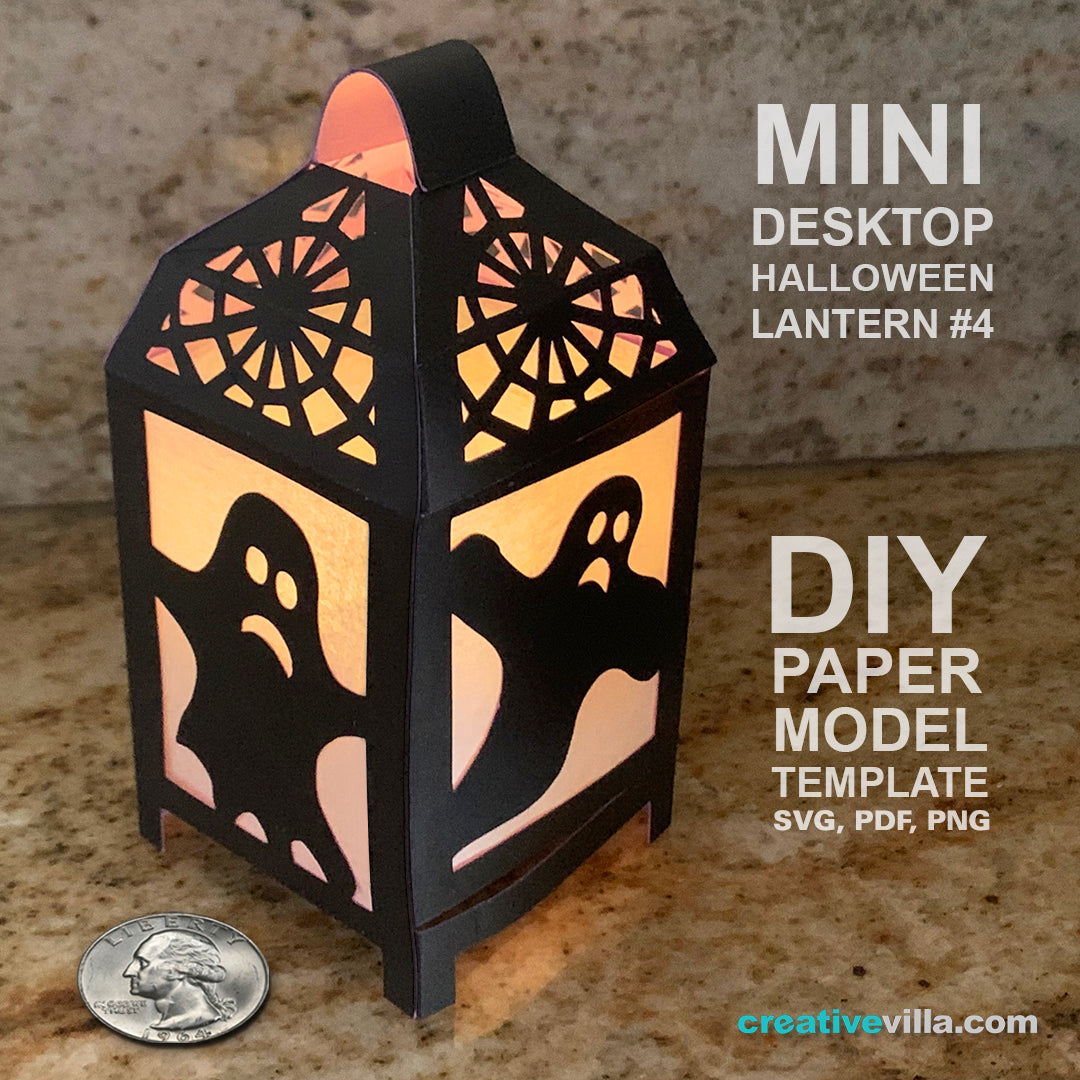 Halloween Mini Desktop Lantern #4 DIY Low Poly Paper Model Template, Paper Craft