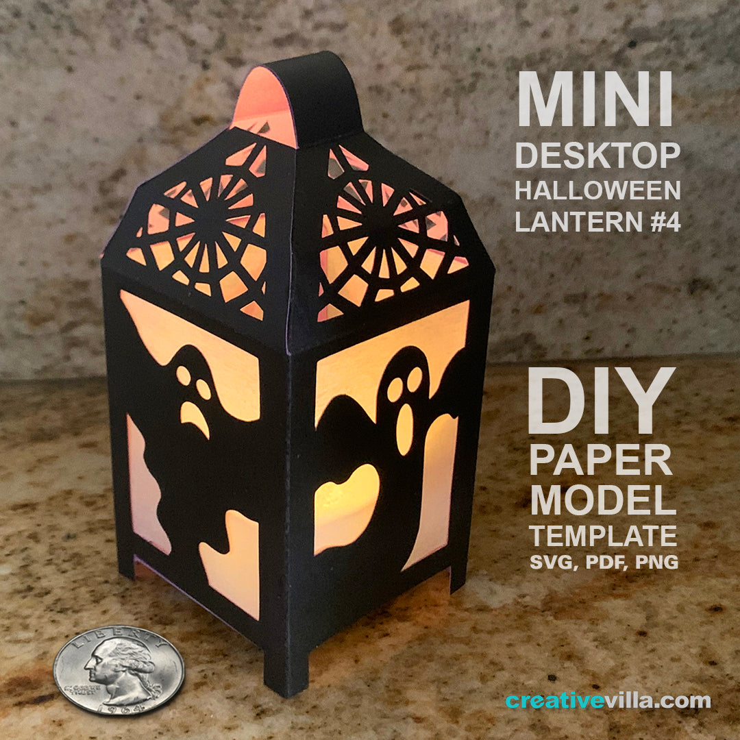 Halloween Mini Desktop Lantern #4 DIY Low Poly Paper Model Template, Paper Craft