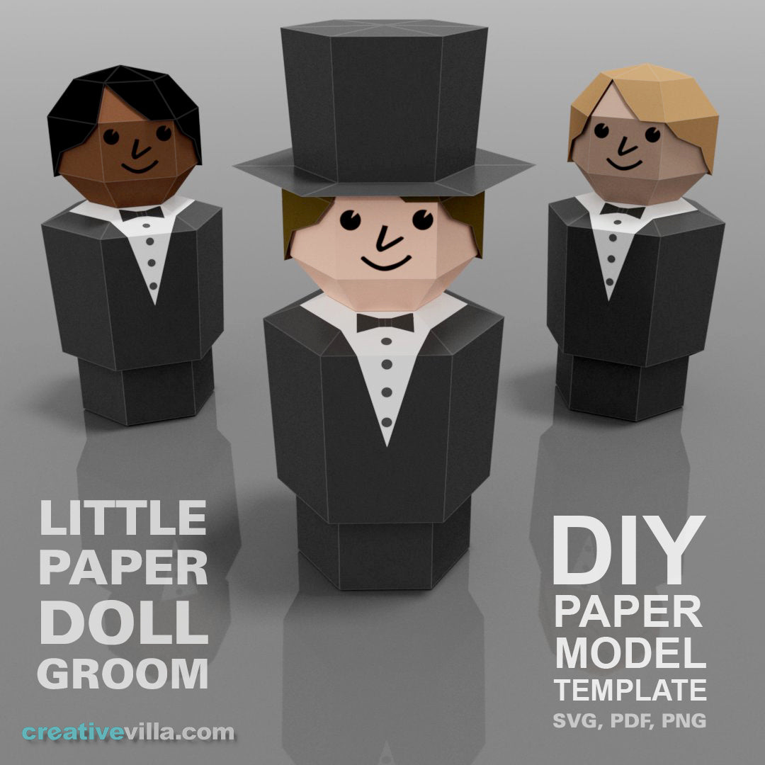 Little Paper Doll Groom - DIY Low Poly Paper Model Template, Paper Craft