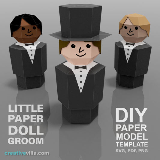 Little Paper Doll Groom - DIY Low Poly Paper Model Template, Paper Craft