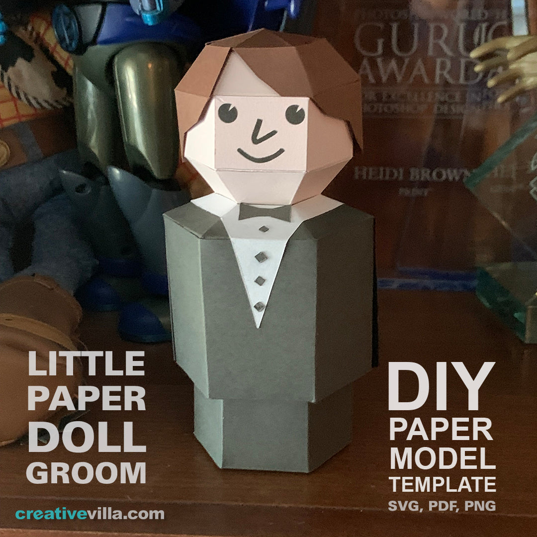 Little Paper Doll Groom - DIY Low Poly Paper Model Template, Paper Craft