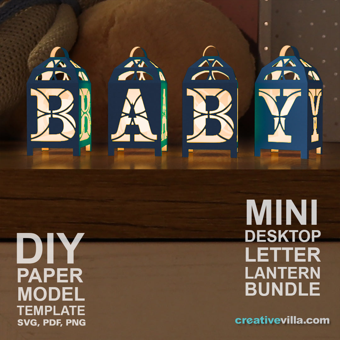26 Mini Desktop Letter Lanterns BUNDLE DIY Low Poly Paper Model Template, Cricut Paper Craft