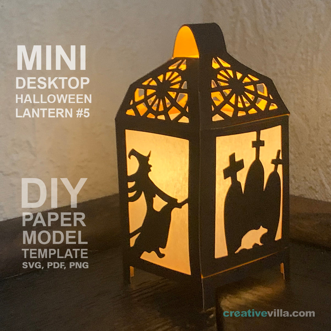 Halloween Mini Desktop Lantern #4 DIY Low Poly Paper Model Template, Paper Craft