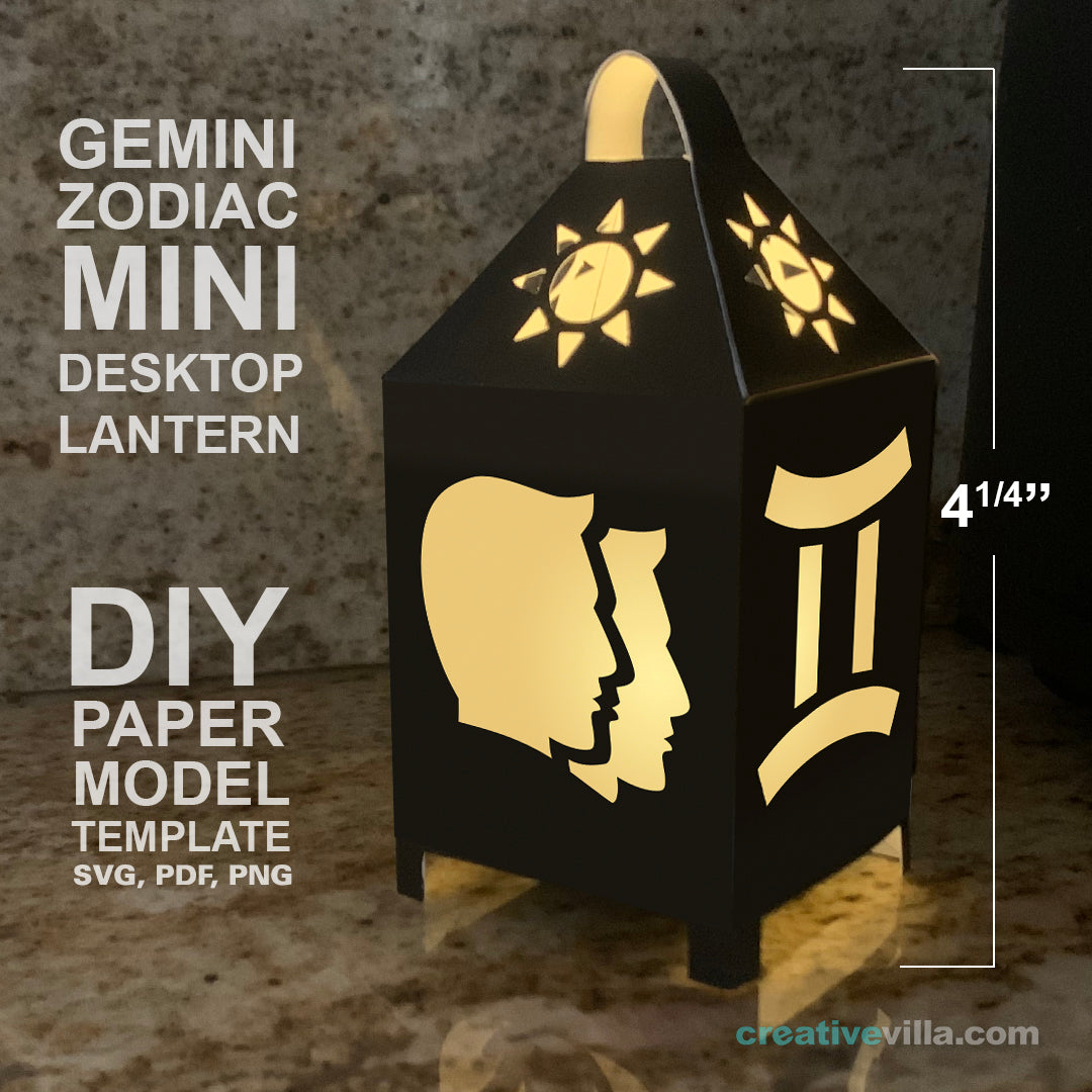 Gemini Zodiac Mini Desktop Lantern DIY Low Poly Paper Model Template, Cricut Paper Craft