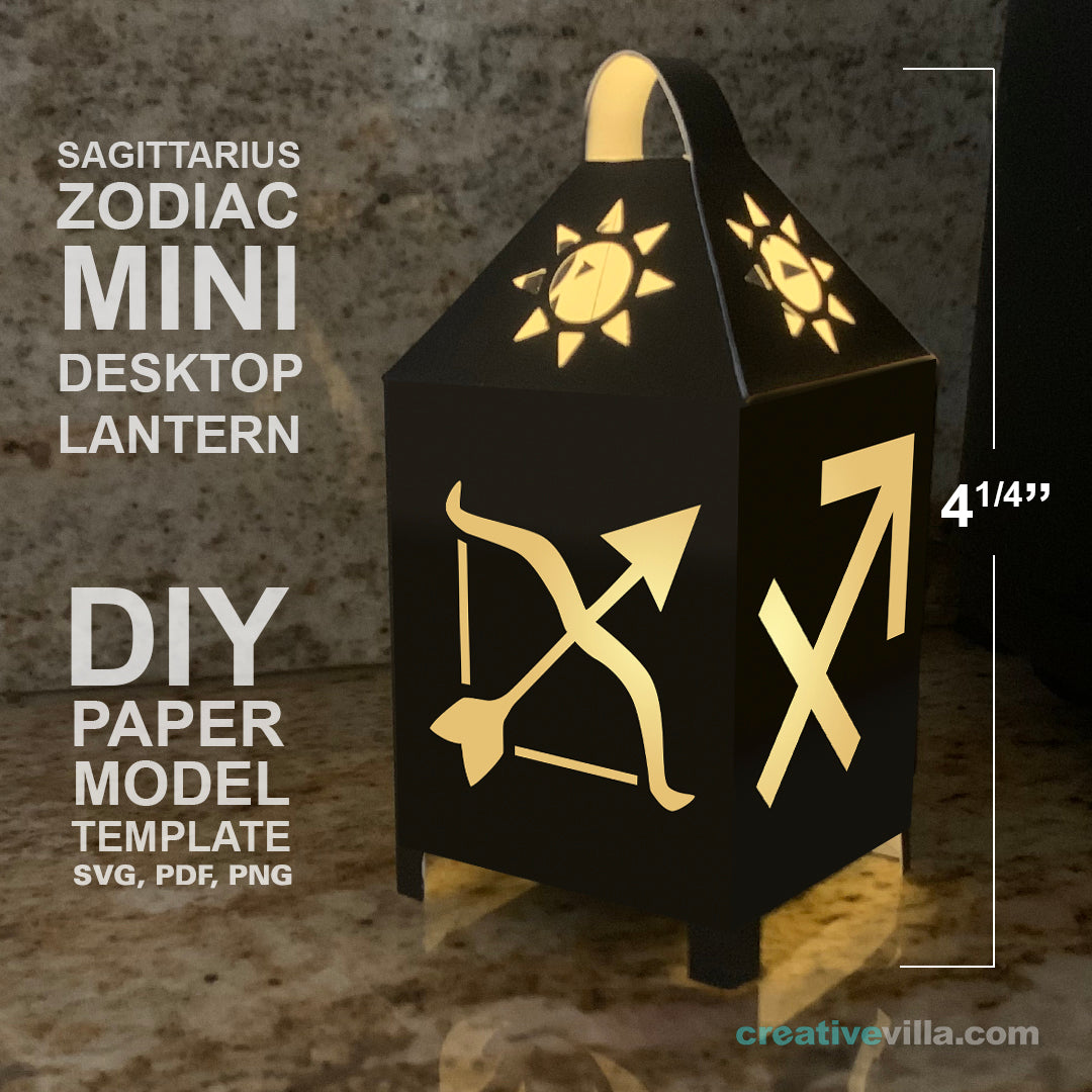 Sagittarius Zodiac Mini Desktop Lantern DIY Low Poly Paper Model Template, Cricut Paper Craft