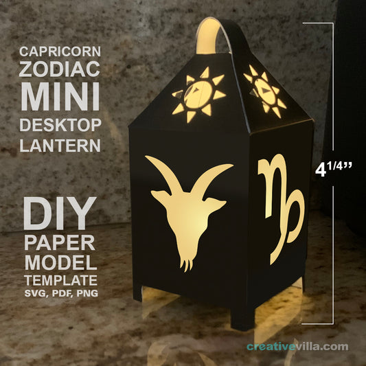 Capricorn Zodiac Mini Desktop Lantern DIY Low Poly Paper Model Template, Cricut Paper Craft