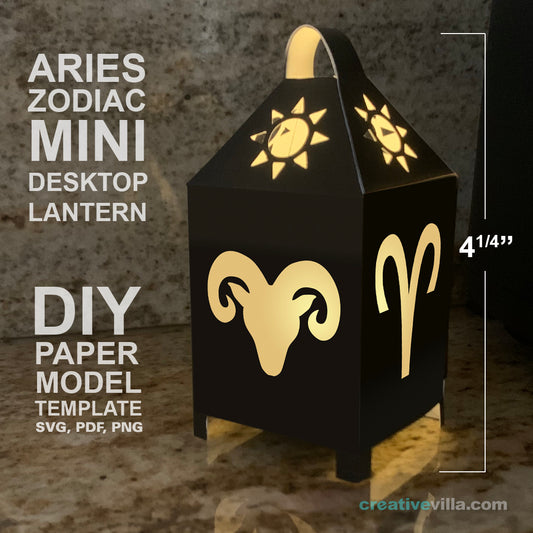 Aries Zodiac Mini Desktop Lantern DIY Low Poly Paper Model Template, Cricut Paper Craft