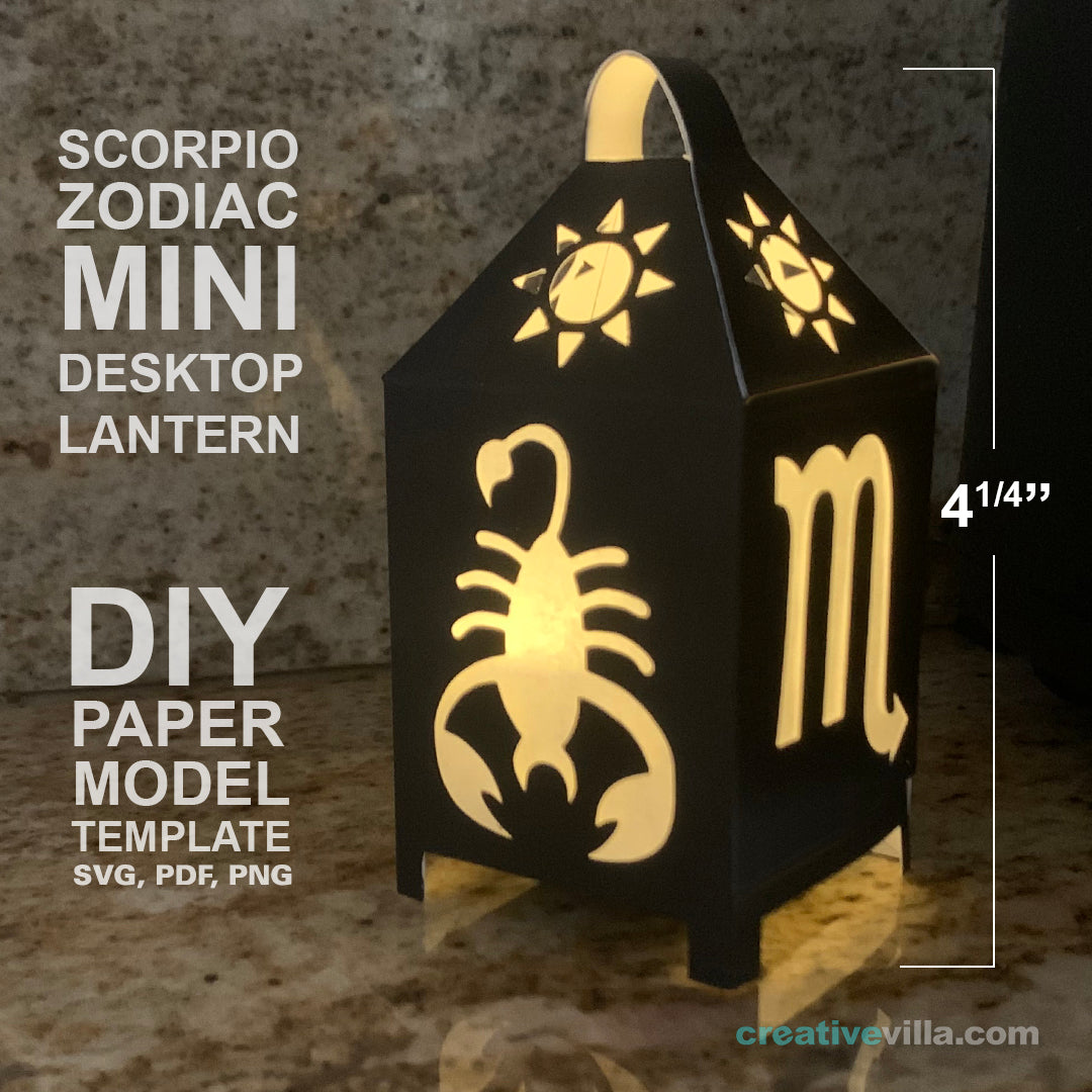 Scorpio Zodiac Mini Desktop Lantern DIY Low Poly Paper Model Template, Cricut Paper Craft